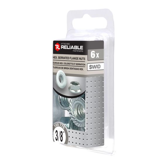 Écrou à bride hexagonal dentelé, 3/8", fini zinc, paquet de 6