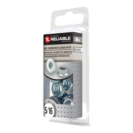 Écrou à bride hexagonal dentelé, 5/16", fini zinc, paquet de 8
