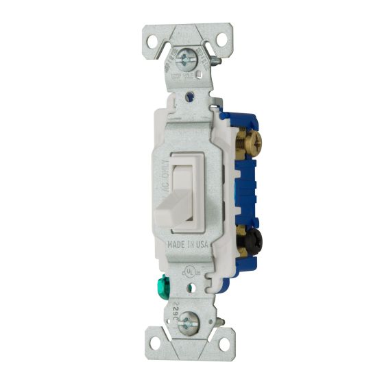 Interrupteur à bascule, unipolaire, 15A, 120V, blanc