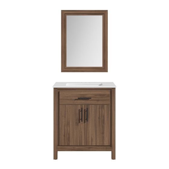 Meuble-lavabo Nara avec miroir, 30" x 19" x 34,5", noyer épicé