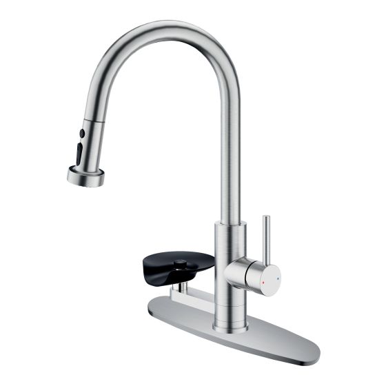 Pull-Out Kitchen Faucet & Glass Rinser - Brushed Nickel
