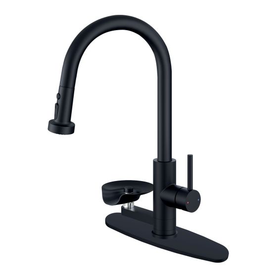 Pull-Out Kitchen Faucet & Glass Rinser - Matte Black