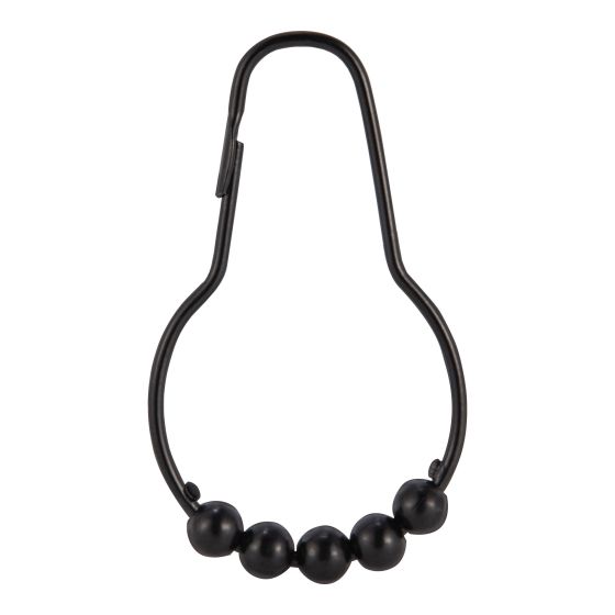 Crochets de rideau de douche, 1,5" x 2,83", noir, 12/pqt