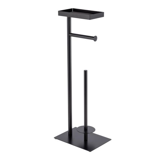 Porte-papier toilette sur pied, tablette, noir mat