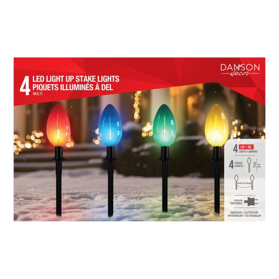 LED Multicolor Bulb Stake Lights - 4/Pkg