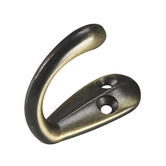 1-3/4" Single Wardrobe Hook - Antique brass - 18 mm x 46 mm
