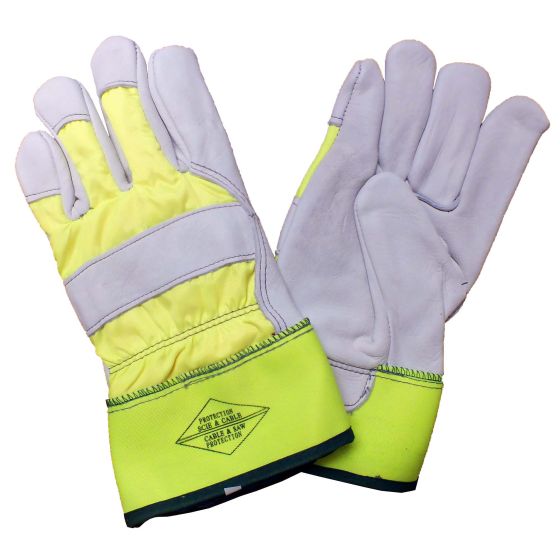Gants pour scie à chaîne, gris/vert, grandeur X-Grand