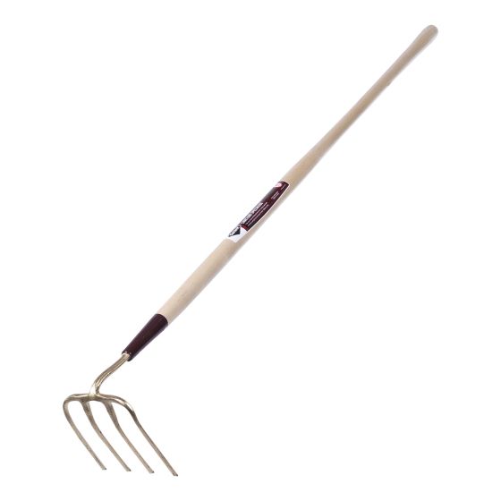 Sarcloir à patates, 4 dents de 6" à bout plat, manche en bois dur 52"