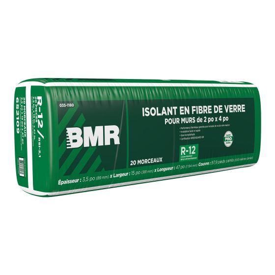 Isolant en fibre de verre, R-12, 3,5" x 15" x 47", 97,9 pi²