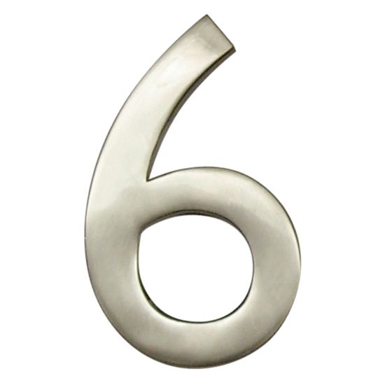 Modern house number #6 - Satin nickel - 4"