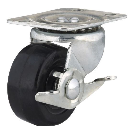 Roulettes industrielles en caoutchouc noir à usage général, modèle: pivotant / frein, 2" x 62 mm