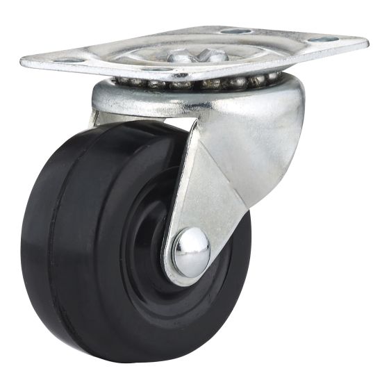 Roulettes industrielles en caoutchouc noir à usage général, modèle: pivotant, 2" x 62 mm