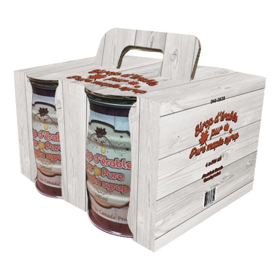 Lithographed Box For Keg Shape Maple Syrup Cans - With handle - 4 x 540 ml/Pkg