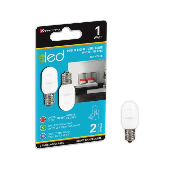 Ampoule pour veilleuse DEL, C7, blanc froid, givré, 1 W, 2/pqt