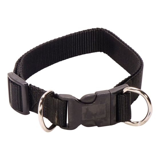 Adjustable Nylon Dog Collar - Black - 1" x 16" to 26"