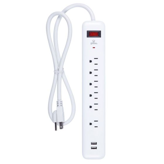 6-Outlet Surge Protector Power Strip + 2 USB Ports, 3'