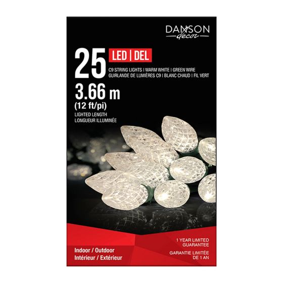 Set Of 25 C9 Lights - Warm White - 16'