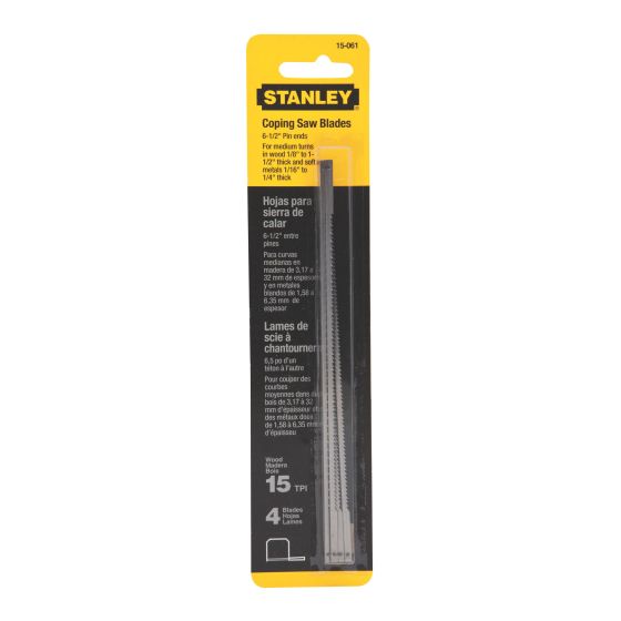 Lames de scie à chantourner, 6 1/2", acier, 15 dentes, 4/pqt