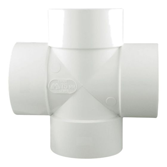 Raccord en croix en PVC/BNQ, 4", femelle, blanc