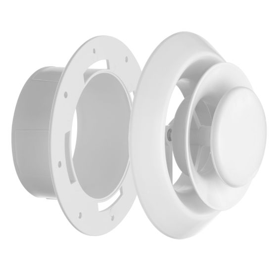 Round Air Diffuser 4" –– Dual Adjustment – With Collar – White
