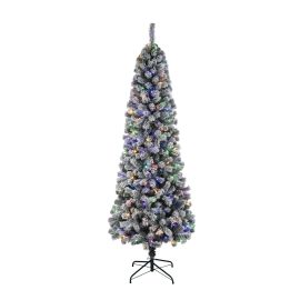 Arbre de No&euml;l pr&eacute;-illumin&eacute;, enneig&eacute;, 7', 200 lumi&egrave;res