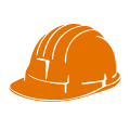 Illustrative orange icon depicting a safety helmet