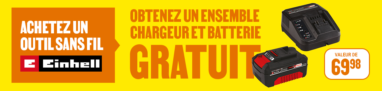 Ensemble chargeur et batterie Einhell gratuit à l'achat d'un outil sans fil Einhell
